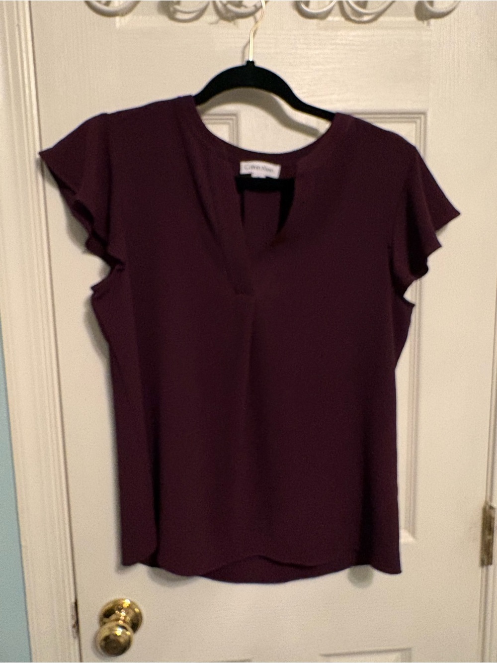 Calvin Klein split V-neck flutter sleeve top